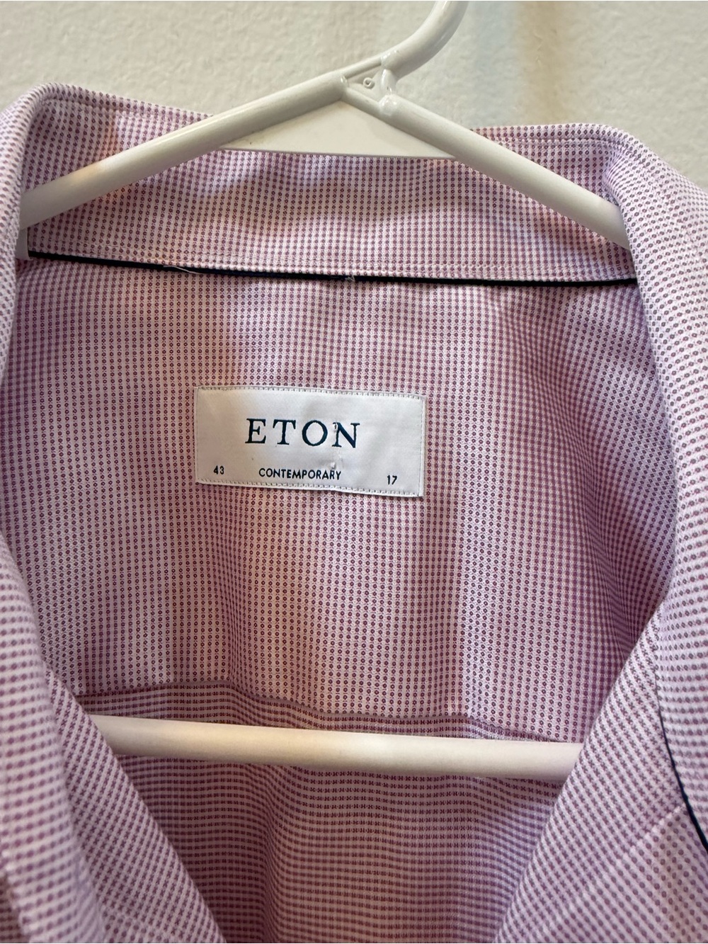 Eton Contemporary Men's 17/43 XL Purple Micro Checker Shirt Button Down Cotton - Picture 4 of 8